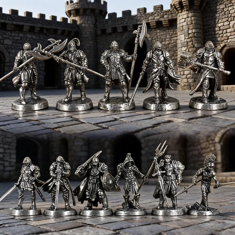 White Brass Knight Figurine - War Legions Soldier Model, Miniature Metal Chess Piece, Tabletop Game Ornament & Collectible Gift