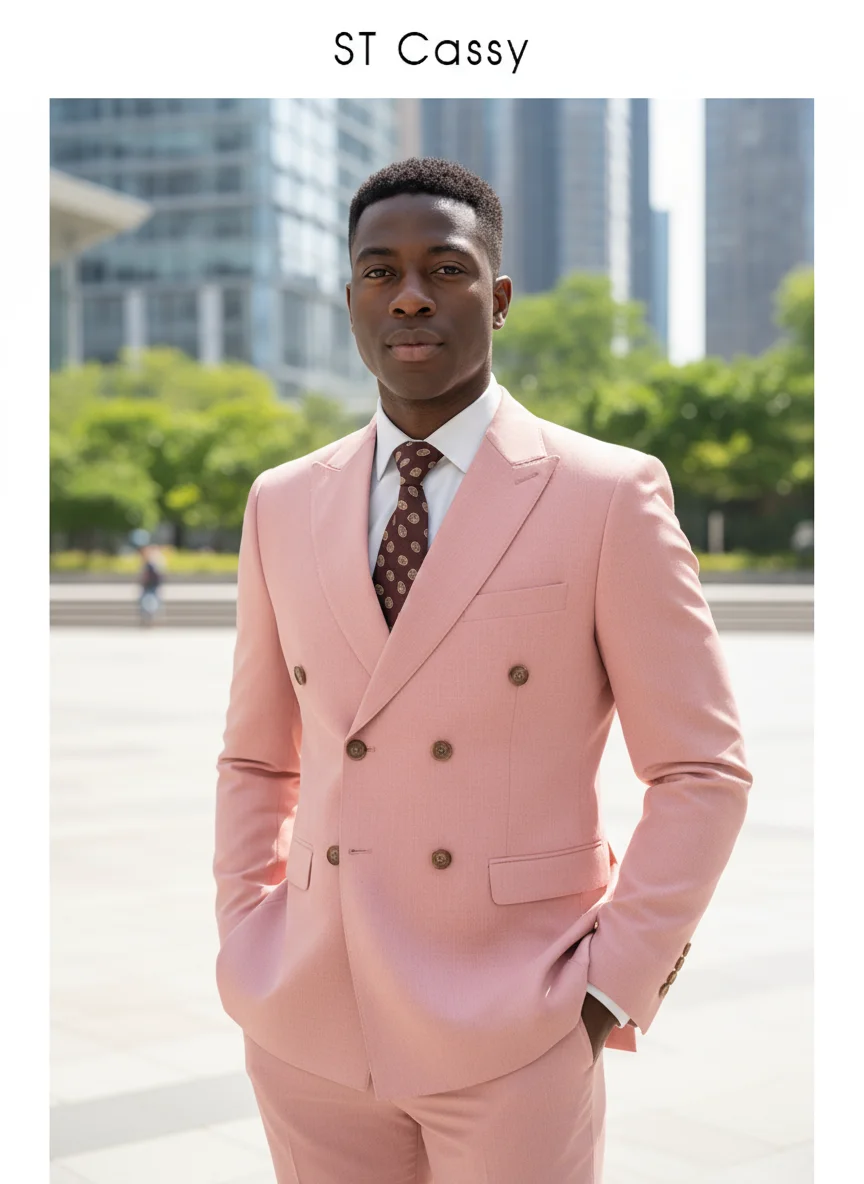 

ST cassy pink Double Breasted Suit Set 2 Piece Business Wedding Outfit Classic Stylish Blazer Pants Modern Trendy