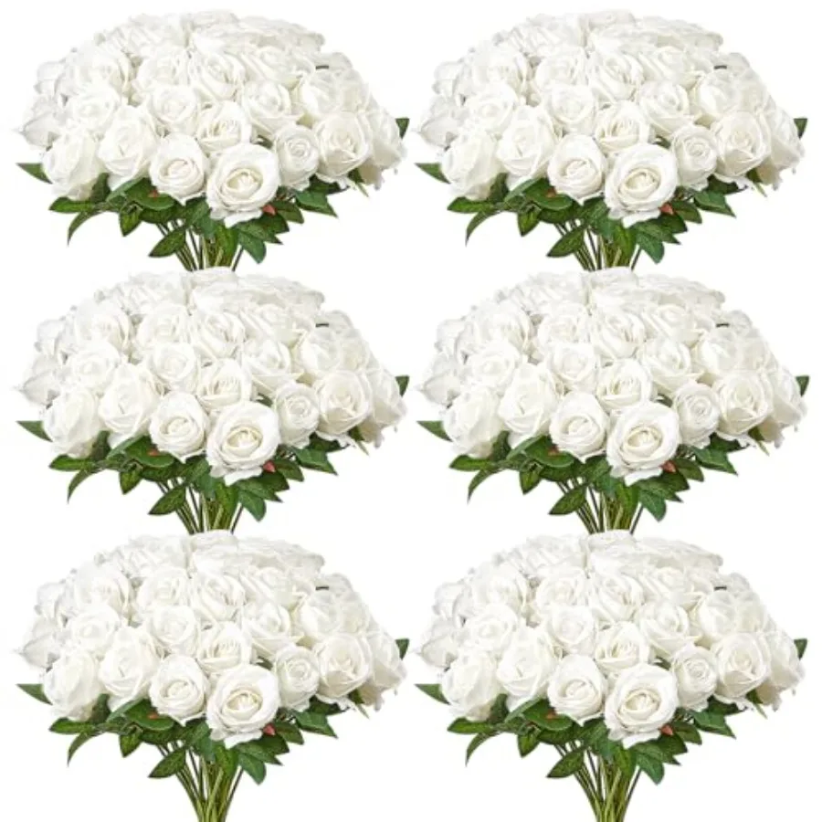 

Artificial Flowers, Real Looking Foam Fake Roses Bulk, Faux Bridal Shower with Stems for DIY Wedding Bouquets, Home Centerpiece