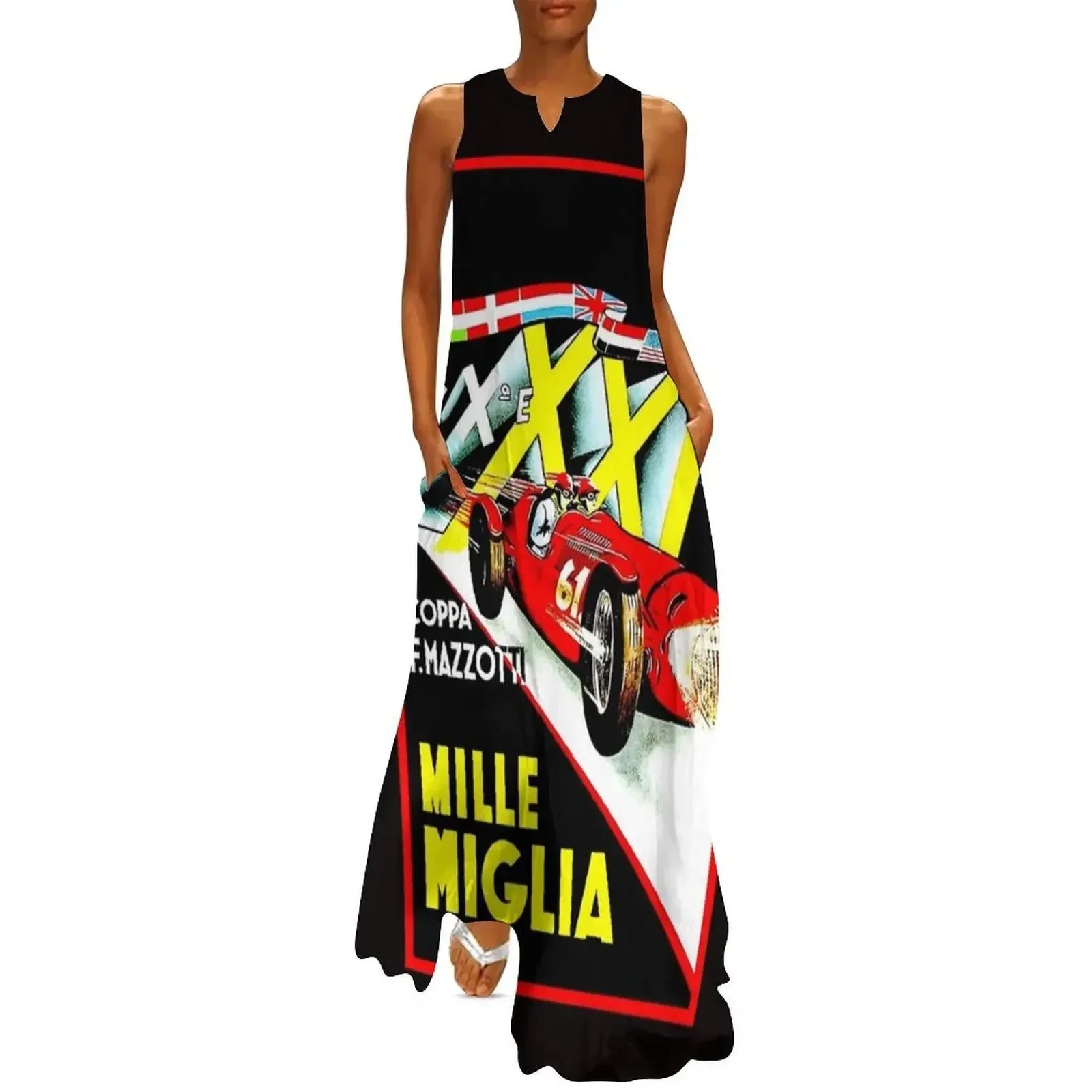

MILLE MIGLIA; Vintage Auto Racing Advertising Print Long Dress Party dresses dresses for womens dress party night Dress