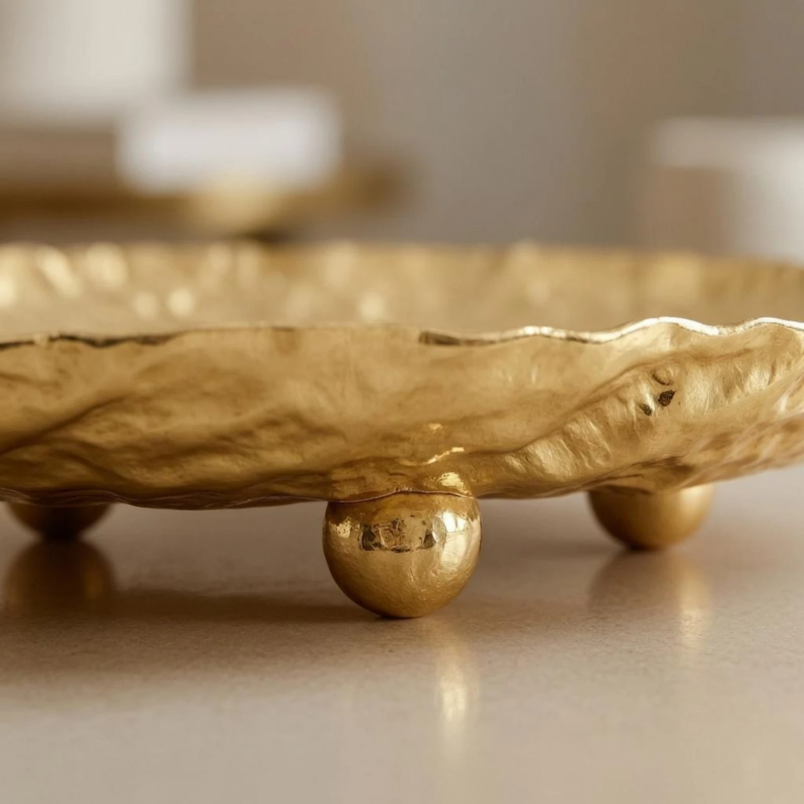 Oval Footed Tray Easy to Clean Hammered Metal Tray Textured Finish Food-Safe for Tabletop Display