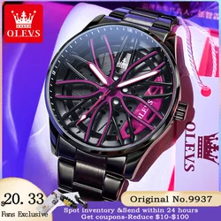 OLEVS 9937 Original Men's Quartz Watch High Quality Wheel Hub Rotating Dial Waterproof Luminous Top Luxury Brand Men's Watch