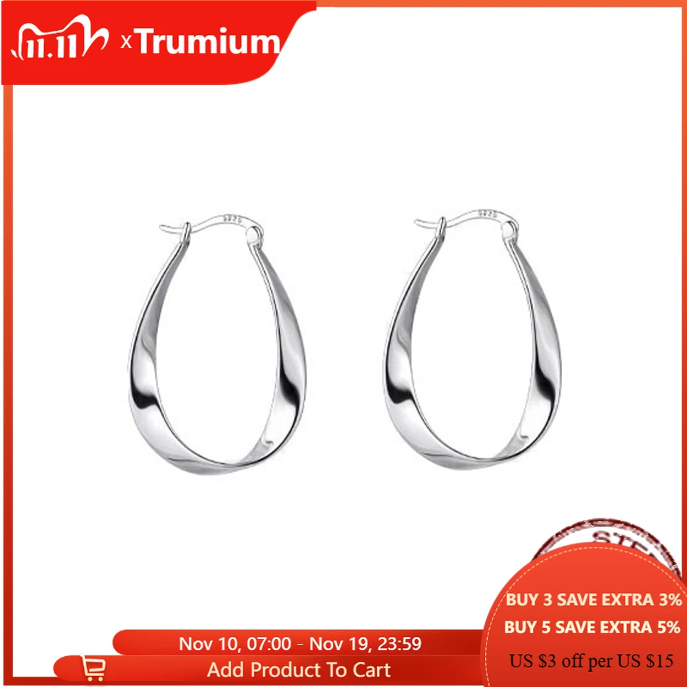 

Trumium 925 Sterling Silver Hoop Moebius Strip Earrings for Women Simple Geometric Ear Exquisite Hot Semale Sexy Jewelry Gift