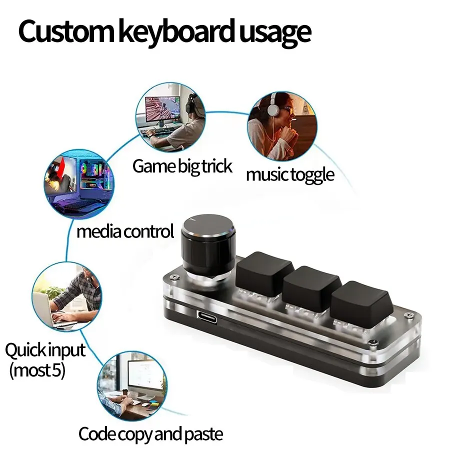USB Macro Mechanical Keyboard 3 Keys 1 Knob RGB Mini Gaming Custom Switch Programming Knob Portable Keypads For Photoshop