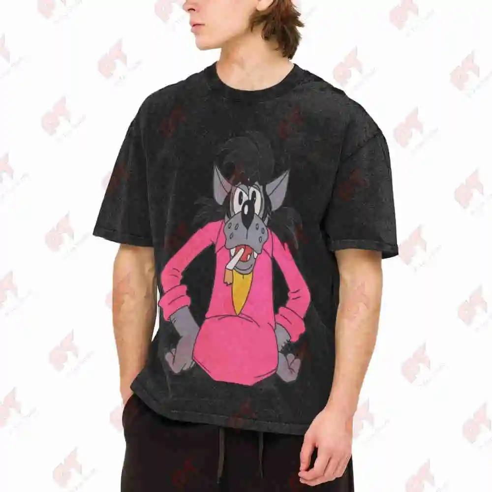 Just You Wait Wolf And Hare Vintage Washed Tee Pure Cotton T-Shirt