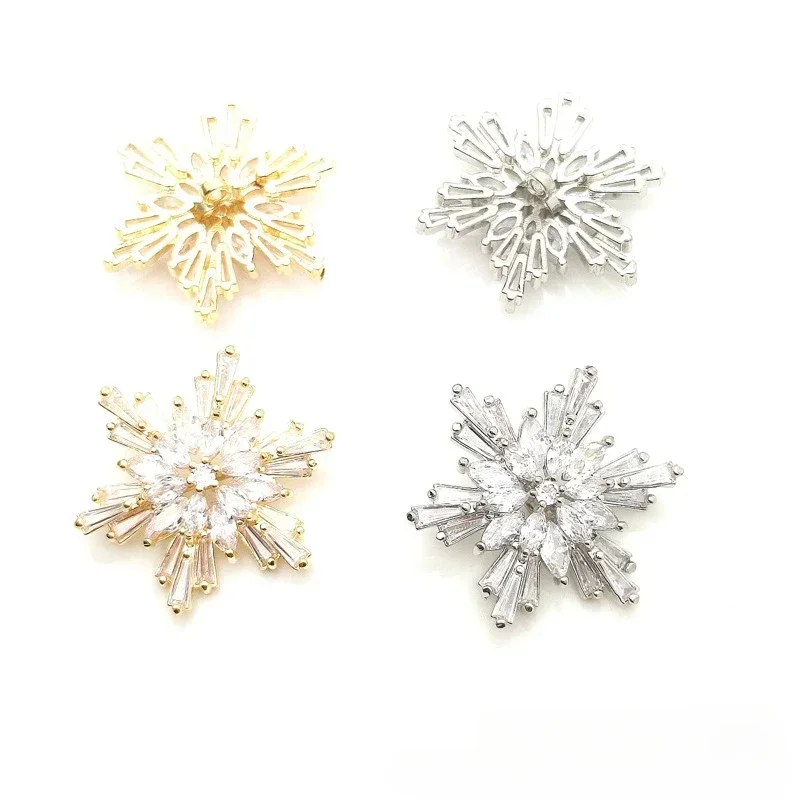 5pc/lot Luxury Large Snowflake Zircon Button Copper Jewelry Accessories DIY Clothing CZ Sewing Rhinestone Buttons for Shirts