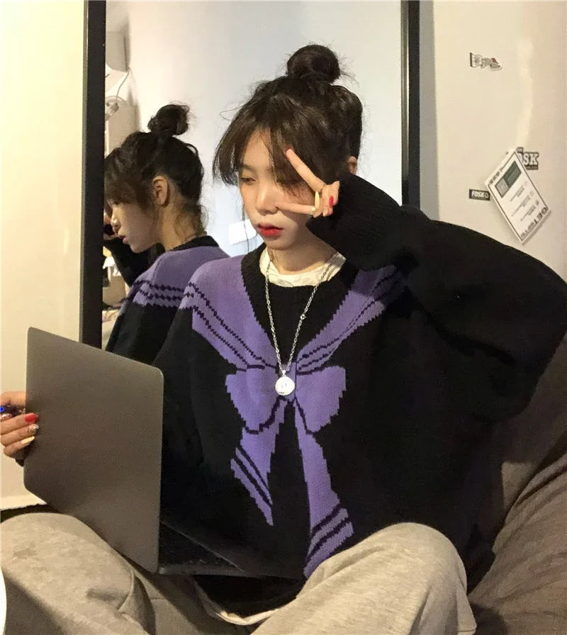 

Sweater Women Clothing 2025 Ropa Mujer Sweet Bow Print Jumper Pull Femme Fashion Casual Knitted Oversized Pullovers