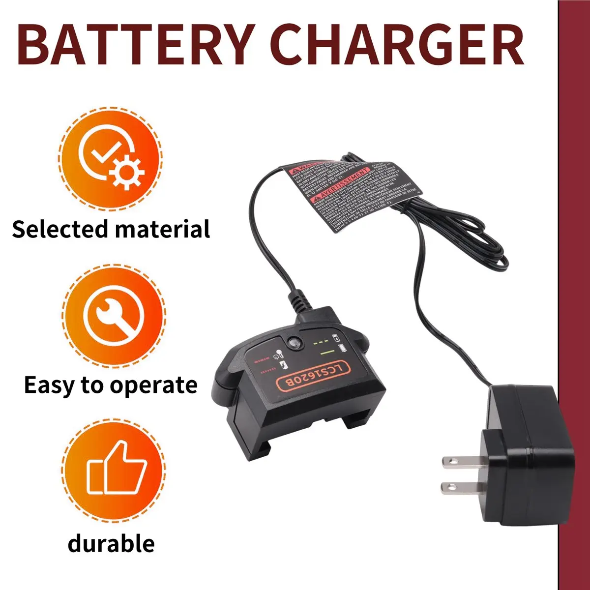 Nices 20V MAX Lithium Battery Charger Replacement for Black Decker LCS1620B, 20Volts Li-Ion Battery LBXR20 LBXR20-OPE US Plug