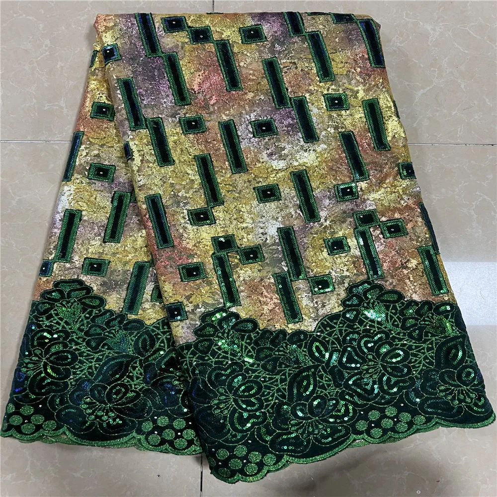 Tessuto di pizzo di Tulle nigeriano per la festa nuziale, rete di paillettes con perline, tessuto di pizzo africano, 5 Yard, alta qualità, nuovo, hz121,