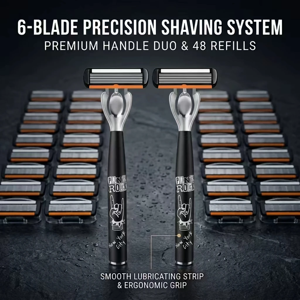 Men's Manual Razor 6-Layer Precision Blade System Replaceable Refills, Long-term Use, Men & Women Suitable Great Gift Idea