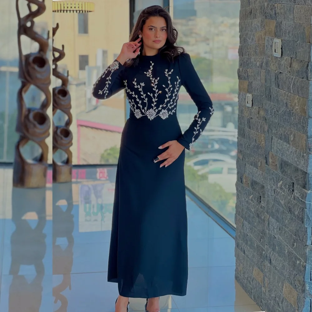 

Customized Chiffon Rhinestone High Collar A-line Midi Dresses Bespoke Occasion Classic Sparkle Women's Evening High Quality