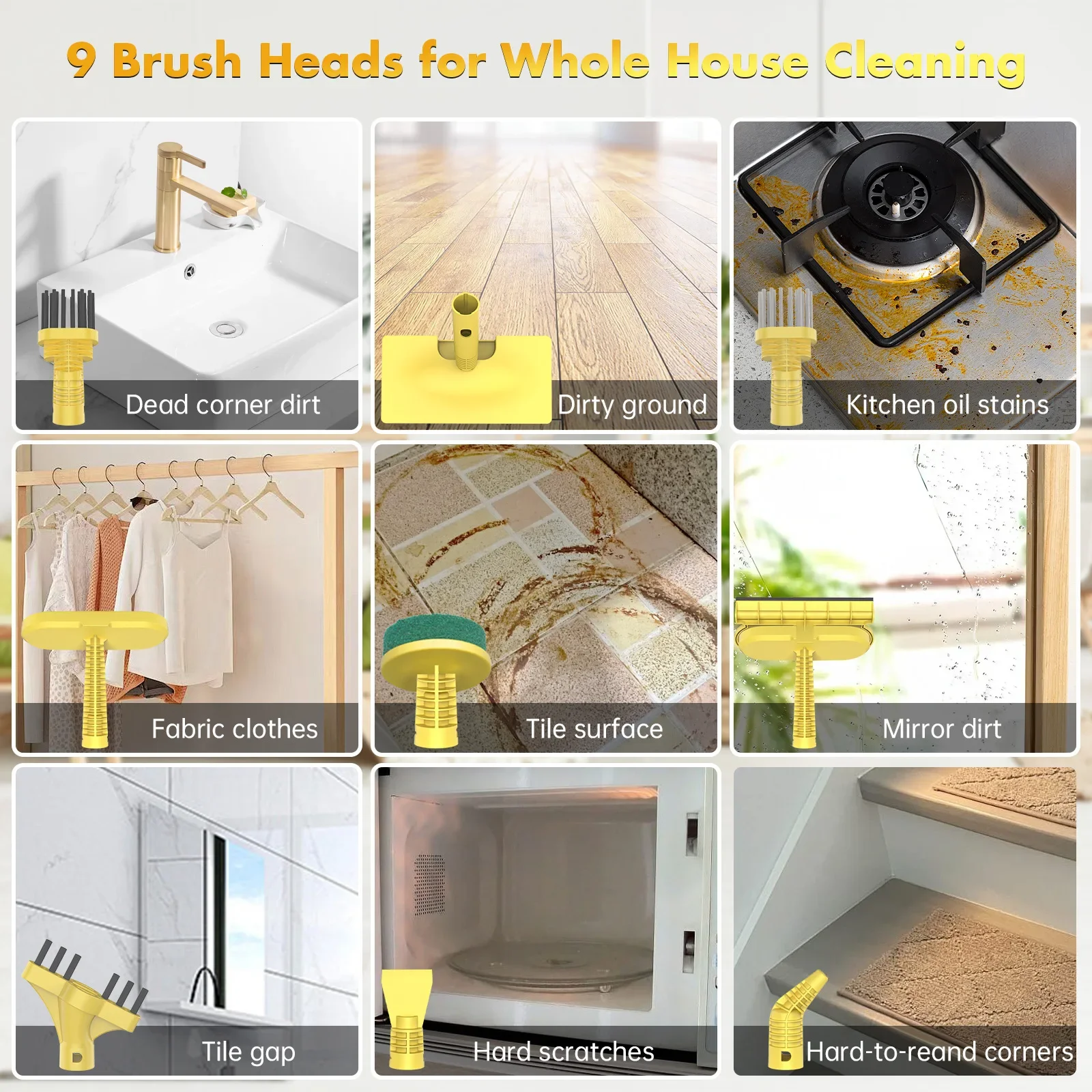 HD-310 Steam Mop Household Wired High Temperature 9 in 1 Brush Head Mite Removal and Sterilization Handheld Electric Cleaner