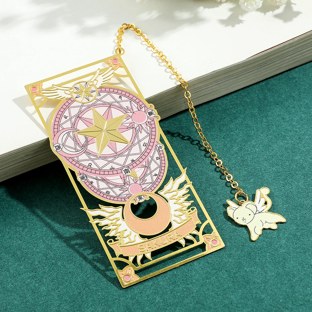 Anime Sakura Metal Hollow Out Bookmark Cute Card Captor Star Moon Tassel Pendant Bookmarks for Reader Gifts