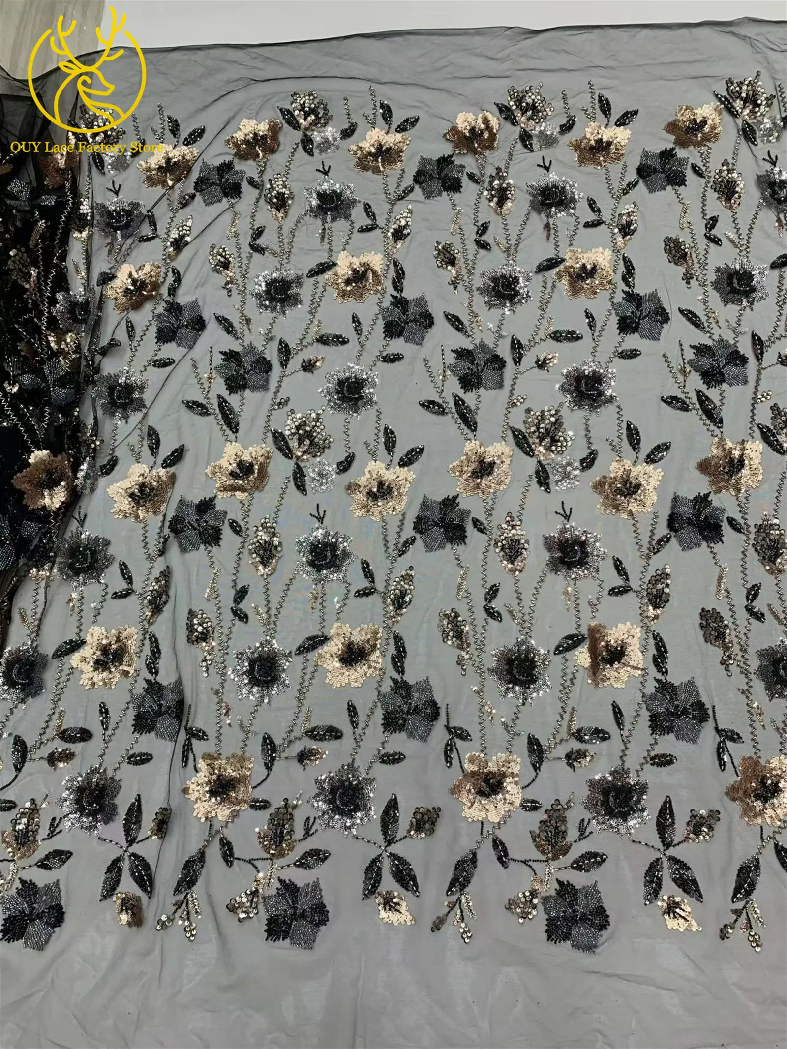 2026 Französische Stickerei Perlenbesetzter Mesh-Spitzenstoff 5 Yards Hochwertiger Afrikanischer Pailletten-Spitzenstoff für Damen Partykleider Nähen – Detail 27