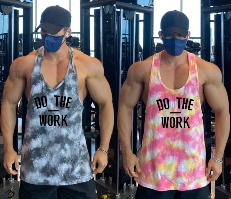 

DO THE WORK print Camouflage Gym Clothing Mesh Bodybuilding Stringer Tank Tops Mens Fitness Sleeveless Y back Quick-drying Vest