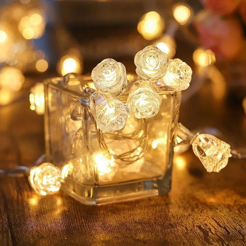 1.5M 3M คริสตัล Rose 10/20LEDS Fairy String ไฟดอกไม้ String โคมไฟแบตเตอรี่ขับเคลื่อนสําหรับคริสต์มาสกลางแจ้งตกแต่ง Garland