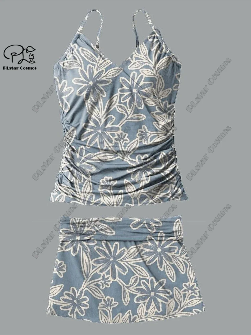 Damen V-Ausschnitt Sommer kleine frische Blumen druck Strap srock zweiteiligen Badeanzug Anzug Urlaub Reise neue Badeanzug Q-1