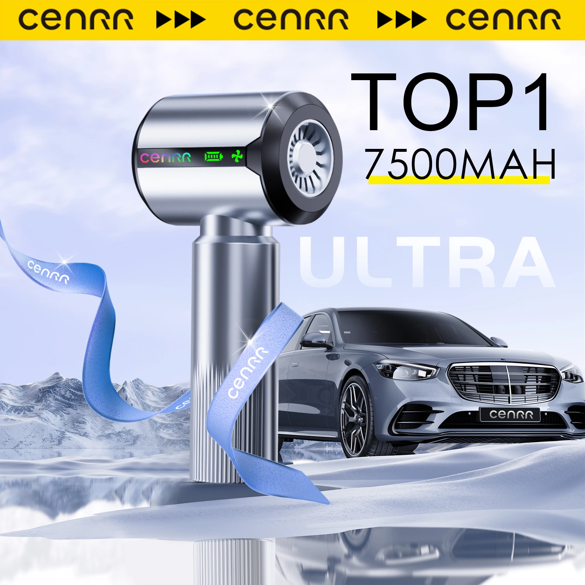 CENRR New Wireless Mini Car Vacuum Cleaner Powerful Portable HandHeld Car Cleaner LED Power Display Gift Lamp Air Gun  7500mAh