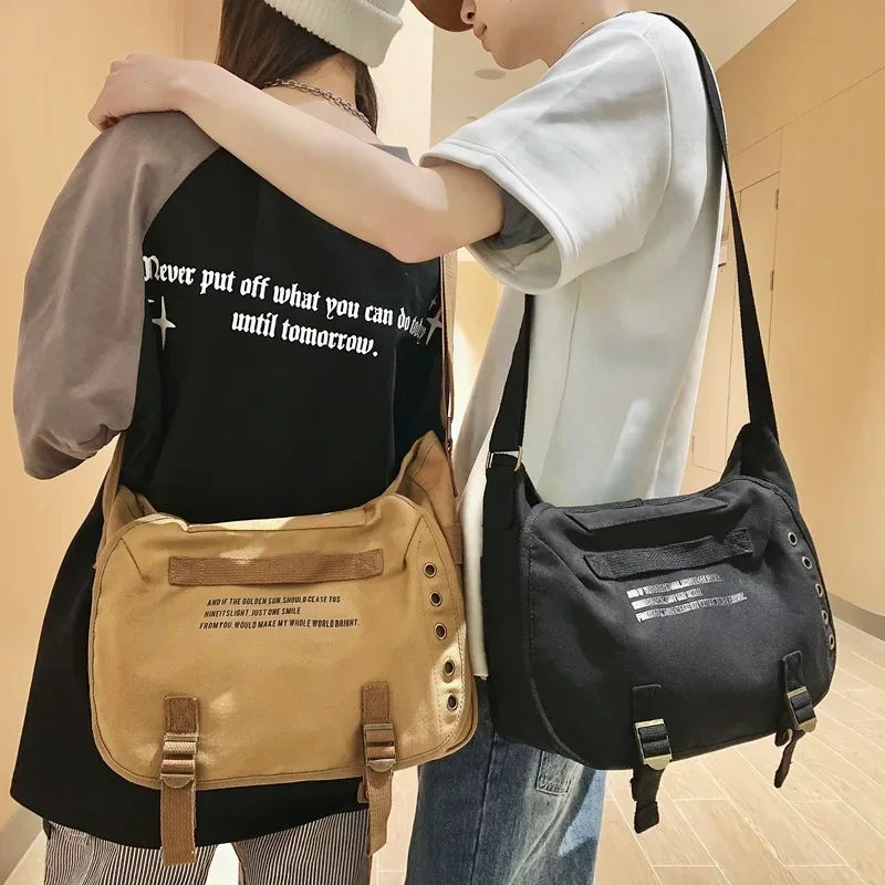 Vintage Letter Canvas Crossbody Bags for Men Designer Shoulder Strap Handbags college student Messenger Bag bolsos hombre сумка