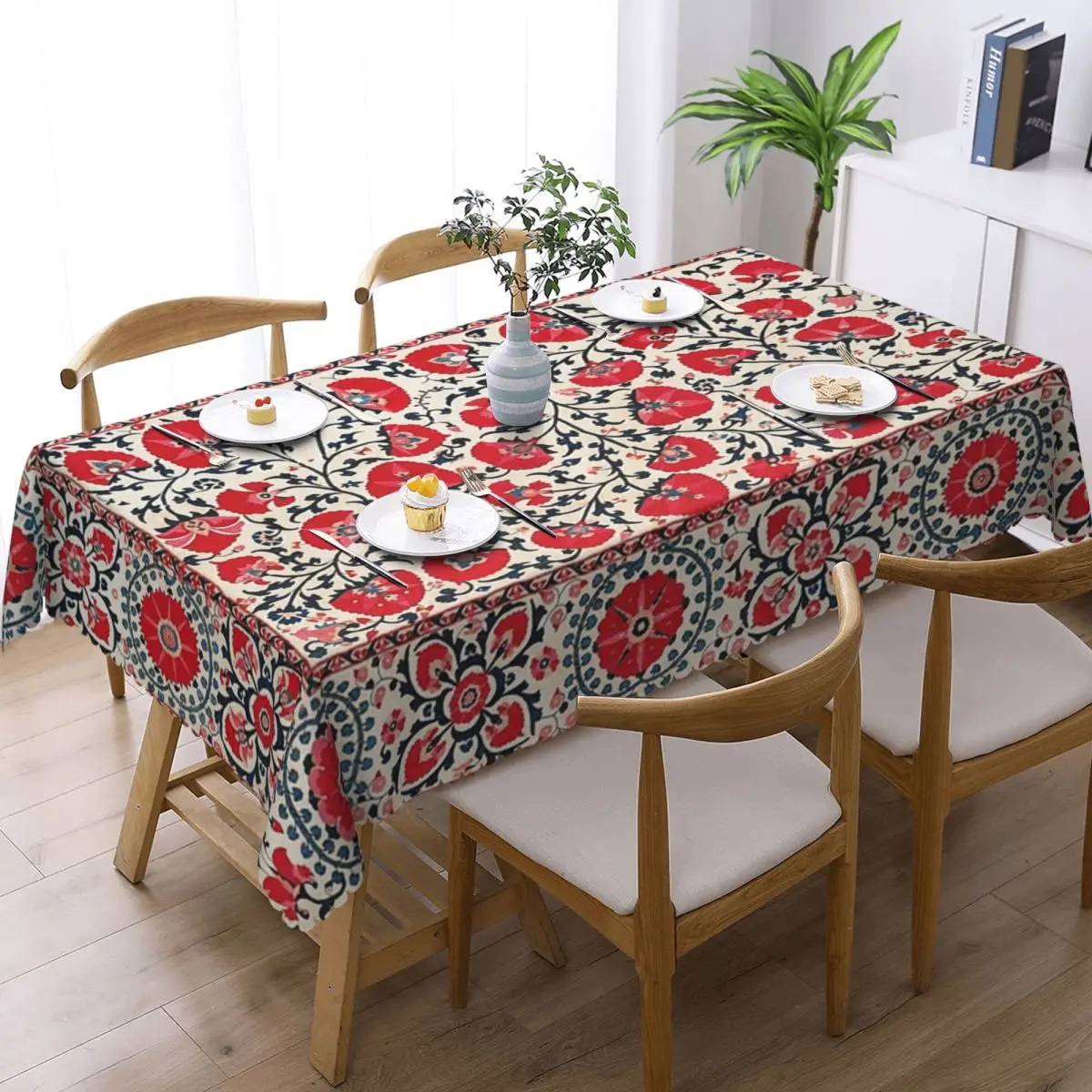 Shakhrisyabz Suzani Uzbekistan Floral Embroidery Rectangular Tablecloth Table Cover for Festival Party Decorations Table Cloth