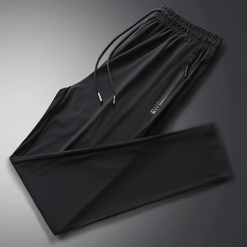 Men's Sports Pants Summer Lightweight Ice Silk Breathable Fitness Pants Casual Fashion Men's Quick Drying Wide Leg Pants 5XL 6XL