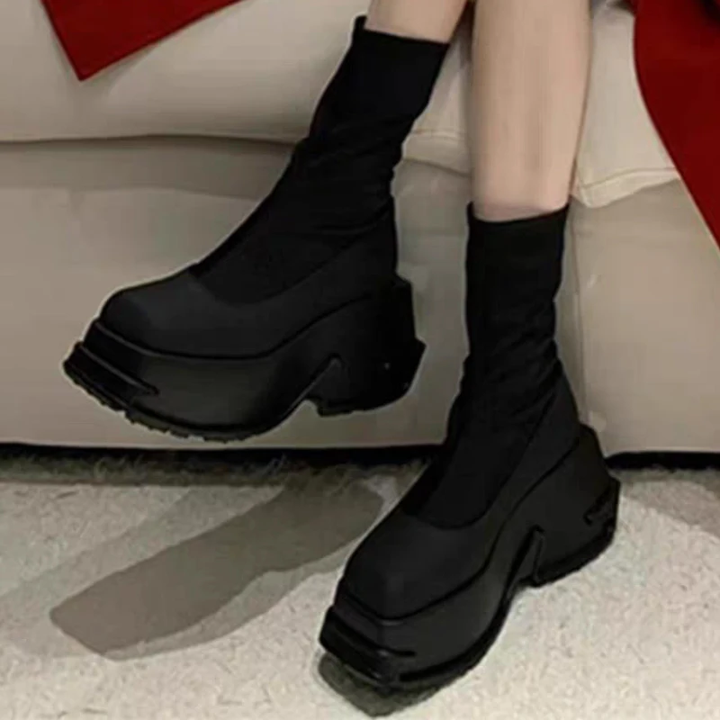 جديد الأحذية النسائية منصة أحذية عالية الكعب 2025 مصمم جورب أحذية الشتاء مضخات القوطي تشيلسي الأحذية أحذية مشي Mujer بوتاس #2