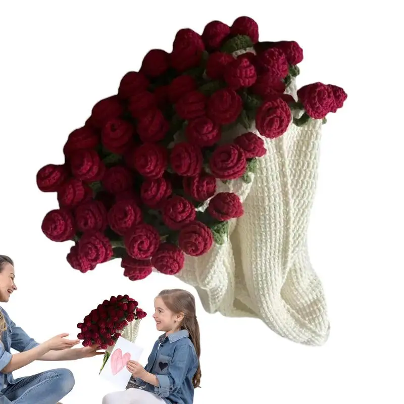 

DIY Rose Bouquet Blankets Flower Bouquet Blanket Crochet Kit Handmade Crocheted Blanket Material Package Wedding Women Gifts