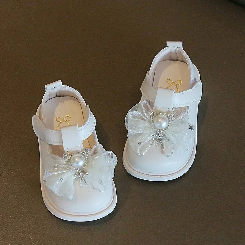 Baby Girl Princess Shoes Toddler Non-slip Flat Soft-sole Leather Shoes Rubber Crib Lovely Butterfly-knot Infant First Walkers