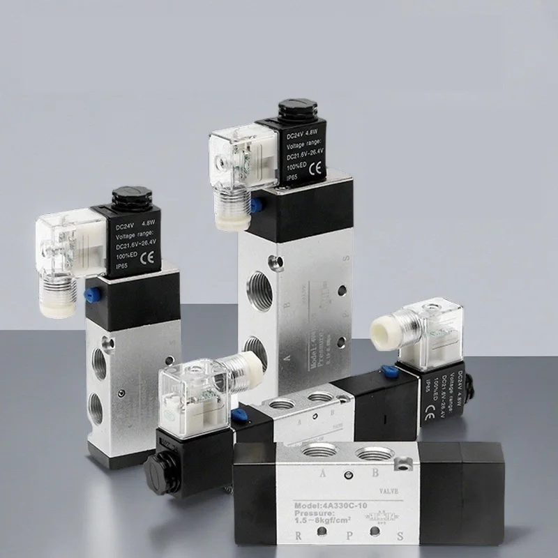 4V Series Pneumatic Valve 5/2 5/3  Valves Controller 4V210-08 4V220-08 4V330C-10 Air Electromagnetic AC220V DC24V DC12V Solenoid