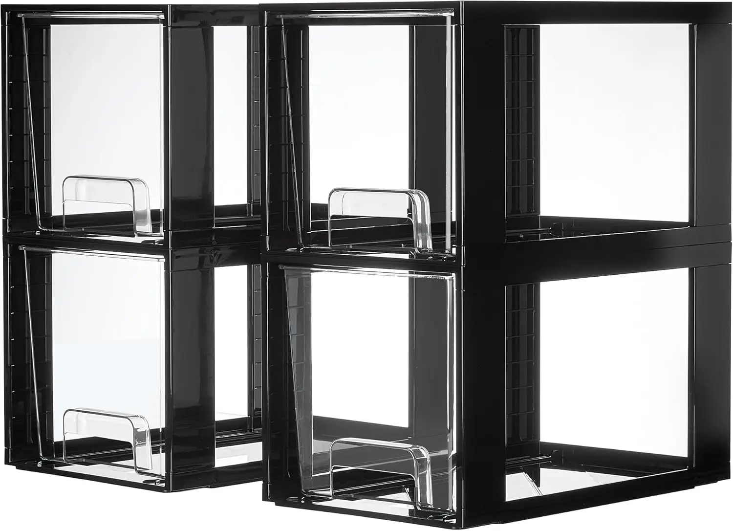 

4 Pack Large Stackable Storage Drawers,Black,Easily Assemble Acrylic Bathroom Closet Undersink Organizers And Storage,P