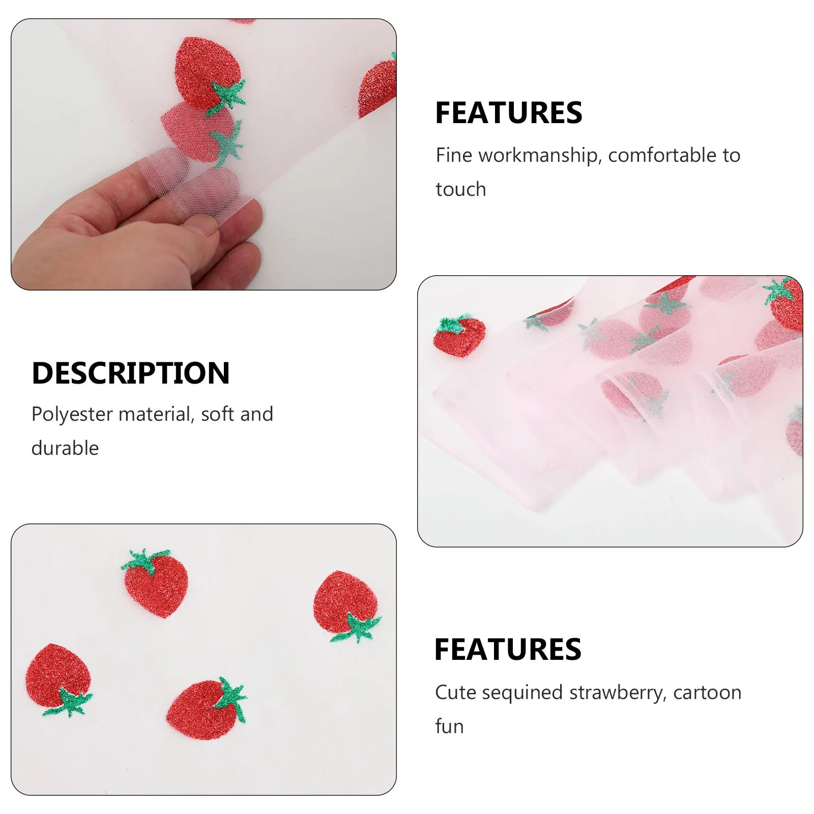 

Durable Polyester Gauze Roll Strawberry Pattern Craft Fabric for DIY Wedding Decoration Gift Packaging Multi-Function Sewing