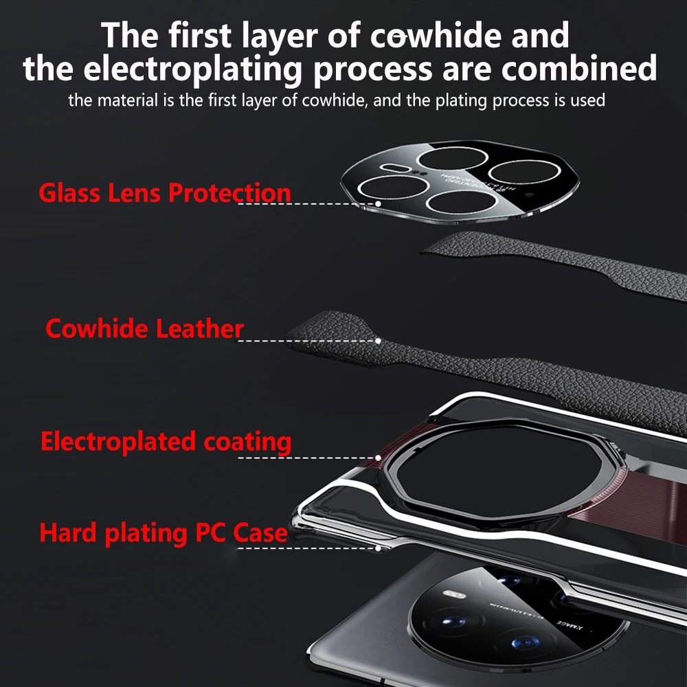 Genuine Plating Leather Case for Huawei Mate 50 Pro Original Luxury 100% Natural leather Protection Hard Cover For Mate50 Capa