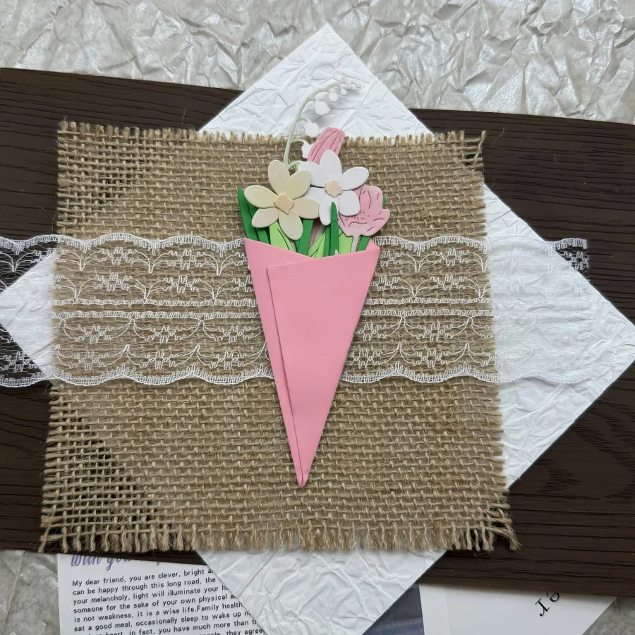 New Arrival Flower Bouquet Metal Cutting Dies Set, Conical Flower Wrapper Die Cuts for DIY Scrapbook, Card Making, Mother's Day,