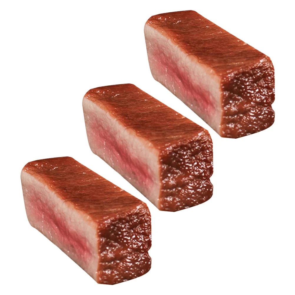 3 Pcs Rack Steak Model Steaks Kitchen Decor Decorations Beef Brown Pvc Fake Meat Food
