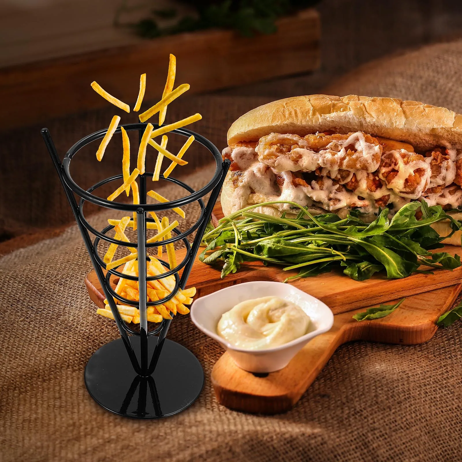 

1Pcs Iron Snack Rack Creative Cone Shape Strong French Fries Rack Ice Cream Stand Snack Holder Kitchen Essentials