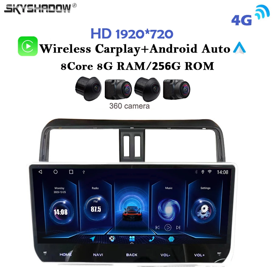 12G+256G Android 14.0 Carplay QLED 1920*720 Car Radio GPS map WIFI Bluetooth For Toyota Land Cruiser Prado 150 LC150 2018-2020