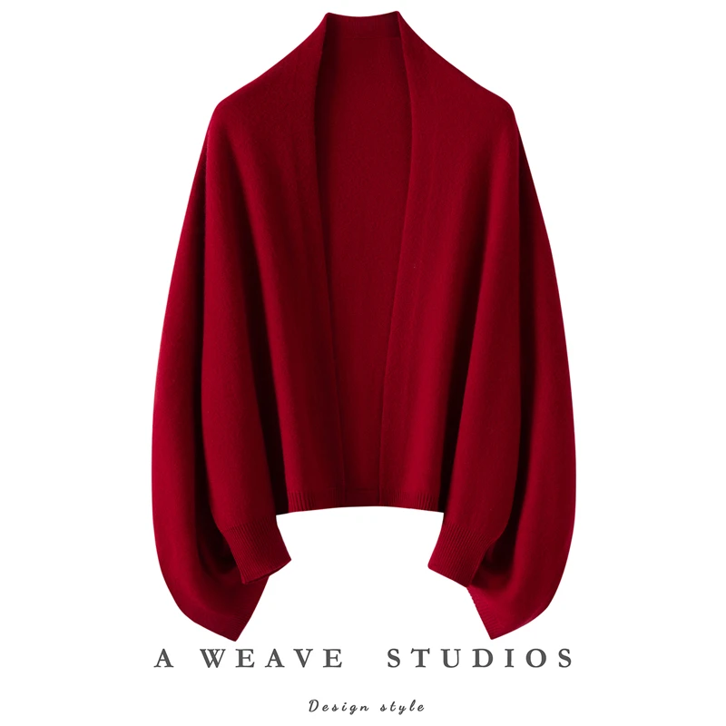 Big Shawl Women’s Cashmere Batwing Sleeve Shawl Spring Autumn Winter Skin-friendly Scarf 100% Cashmere Knitwear Cardigan Classic