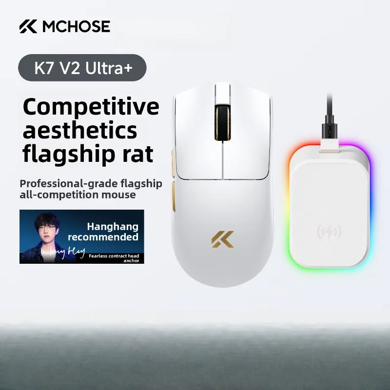 MCHOSE K7 V2 Ultra+ PAW3955 TI 50000 DPI Dual 8K Wireless Gaming Mouse 59g Omron 100M for Medium Large Hands PC Gamer