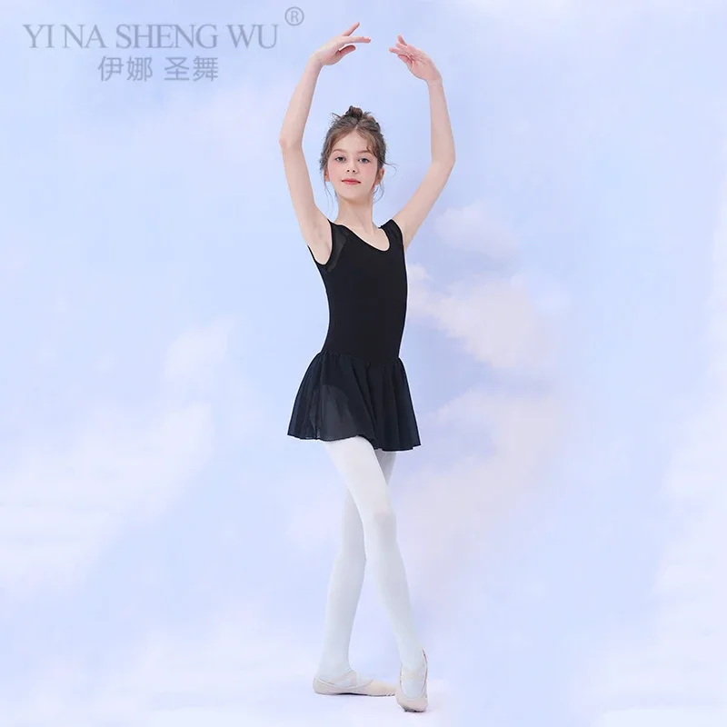 Children Dance Clothes Girls Summer Sleeveless Chiffon Skirt Ballet Dancing One-piece Skirt Ballet Practice Clothing Dance Skirt