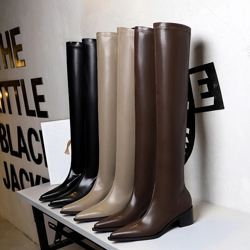 BIGTREE Shoes Women Sexy Over Knee High Boots Pu Leather Boots Pointed Toe Long Boots Autumn Winter Shoes Women Thick Heel Boots