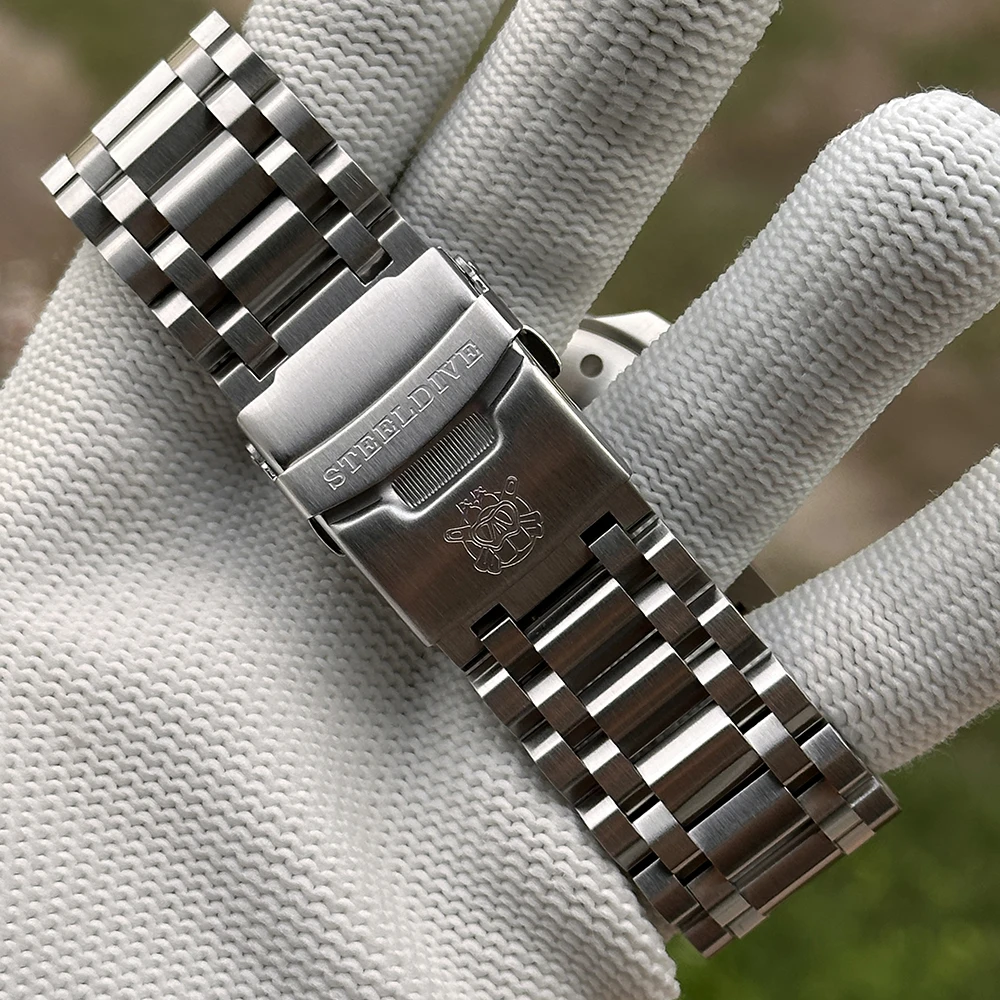 STEELDIVE Brand Stainless Steel Replacment Bracelet Signed Buckle Milled Clasp With Screws for STEELDIVE SD1982 1982H Watch Only