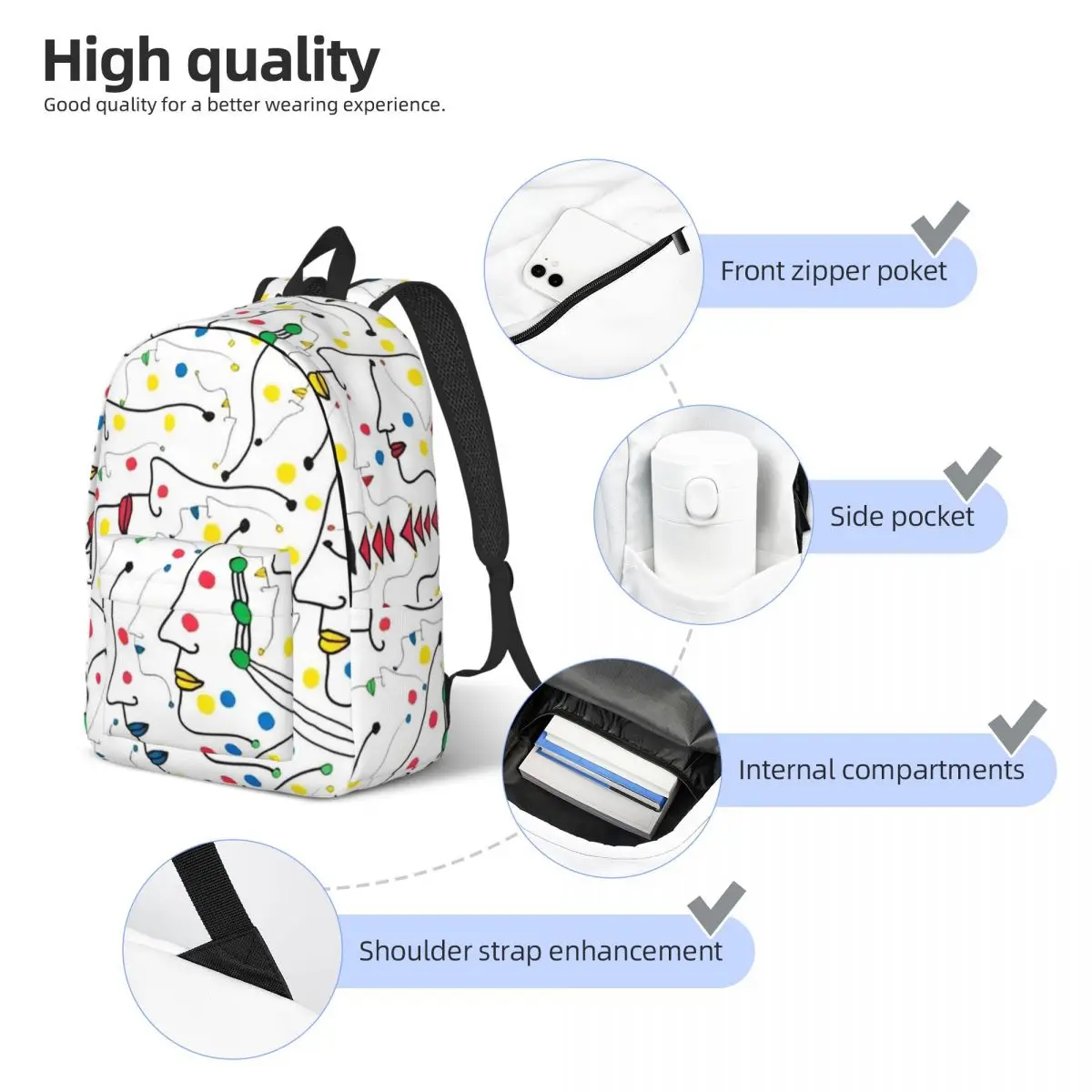 Yayoi Kusama Art Polkadot Cool Backpack para homens e mulheres, mochila esportiva, escola secundária, negócios, bolsas de lona da faculdade