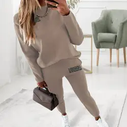 Women's Tracksuit Casual Solid Long Sleeve Sport Suits Autumn Warm Sweatshirts and Long Pant Fleece Two Piece Sets