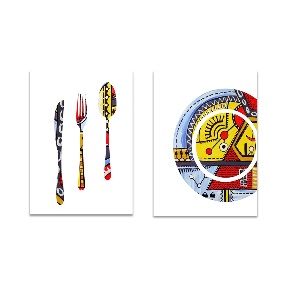 Kitchen Wall Art Prints, Kitchen Art Print, Fork Spoon and Knife, Kitchen Poster, Art for Kitchen, Cooking Art,Colorful Kitchen