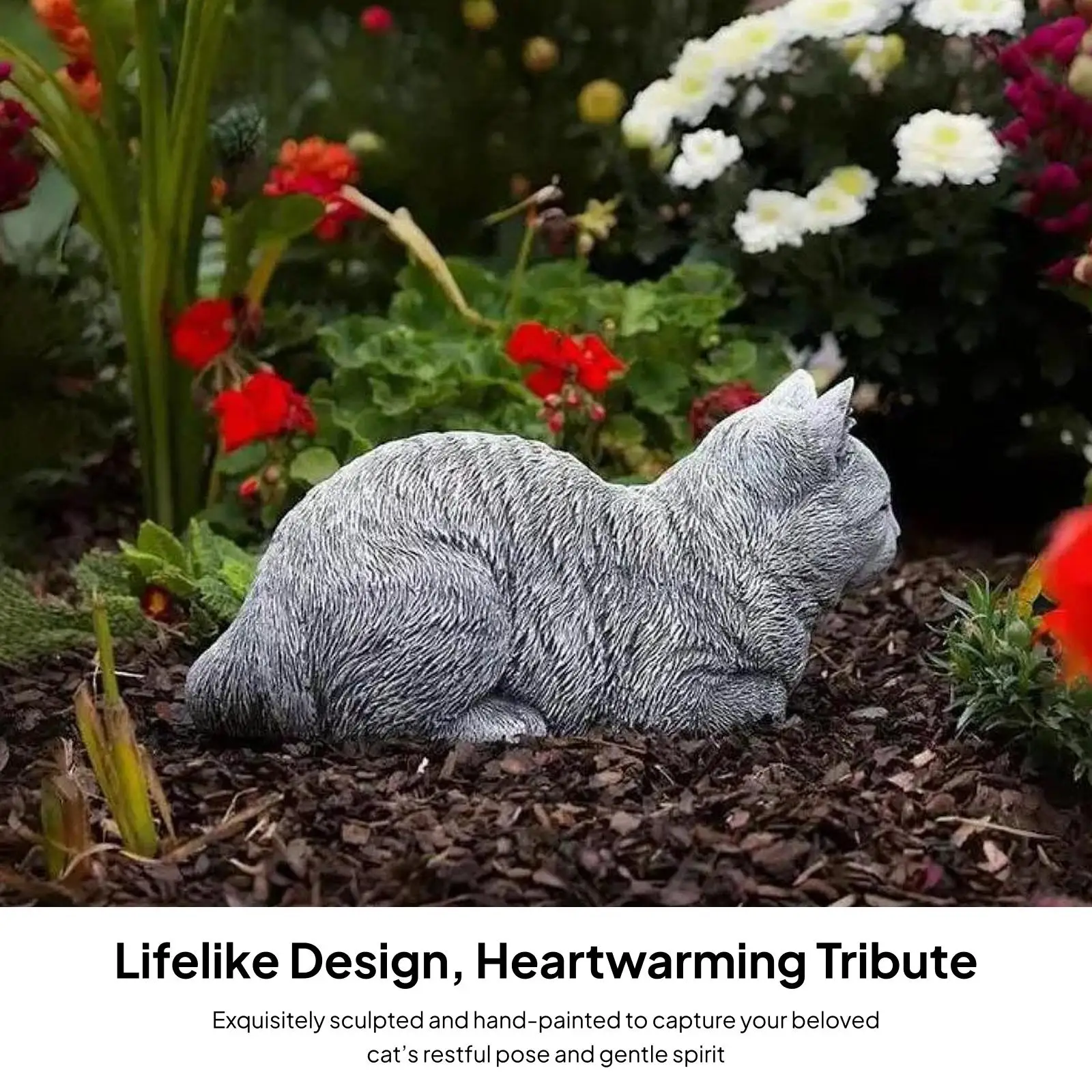 Outdoor Cat Statue Sleeping Cat Sculpture Memorial Cat Ornament
