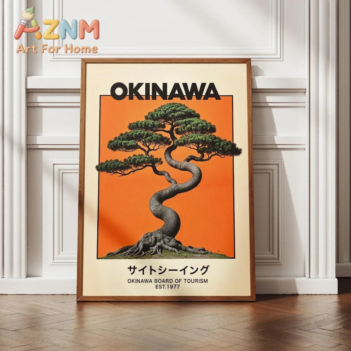 Orange Okinawa Wall Art Japan-Inspired Travel Canvas Print Ryukyu Print Warm Cape Hedo Poster Gajumaru Tree Bonsai Picture De