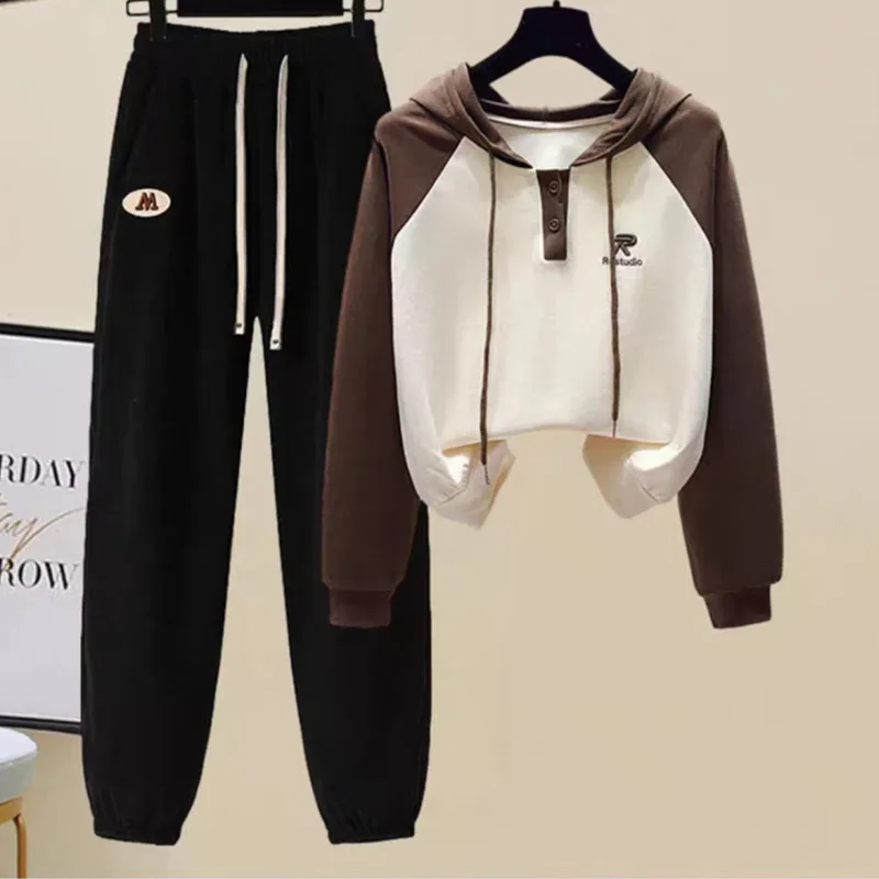 Autumn and winter new casual sports women's set fashionable hooded top+slim casual pants two-piece set