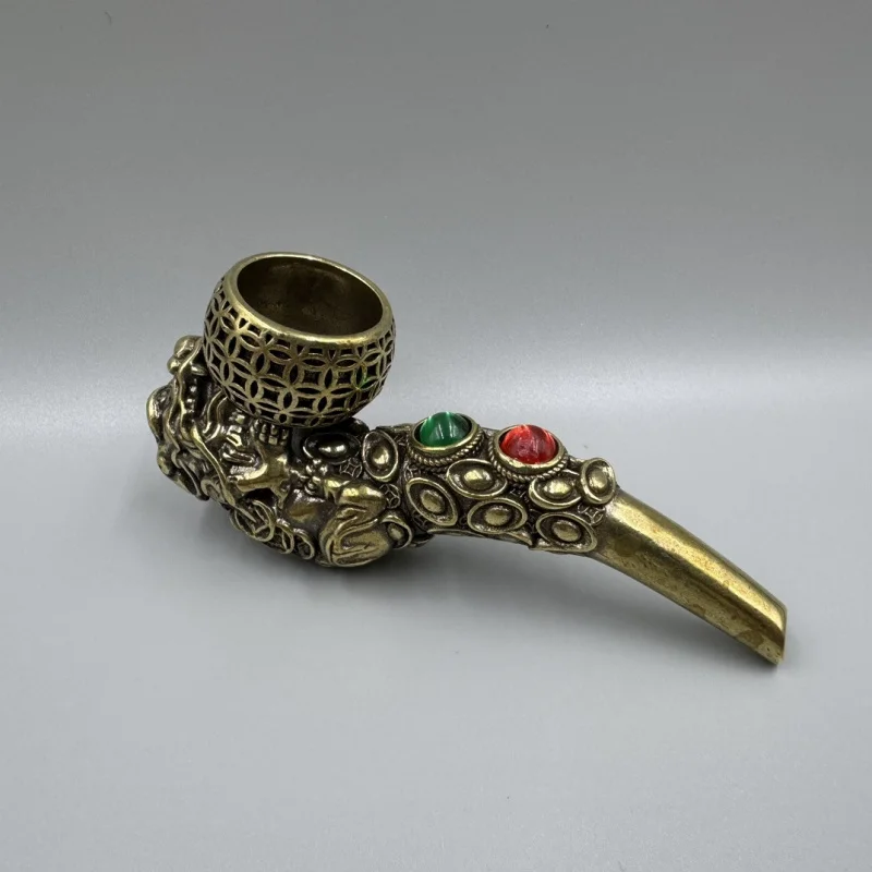 Antique Collectible Copper Fortune Pixiu Ornament, Brass Tobacco Pipe Decorative Craft