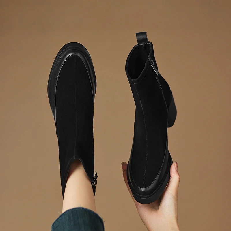 

Leather Chelsea Boots Women's ort Boots Thi Heel Chelsea Boots Winter Warm Waterproof Platform Casual Faion Boots