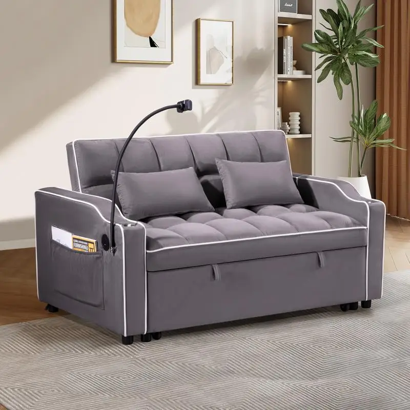 Multi-Functional Foldable Sofa Bed, 3 Sizes, Modern Design, Upgraded Suede Fabric, Adjustable Backrest, USB Port, Ashtray,